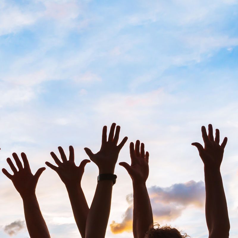 Hands raised to the sky